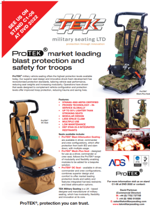 NEW PRODUCTS ON SHOW FOR TEK MILITARY SEATING AT DVD 2022